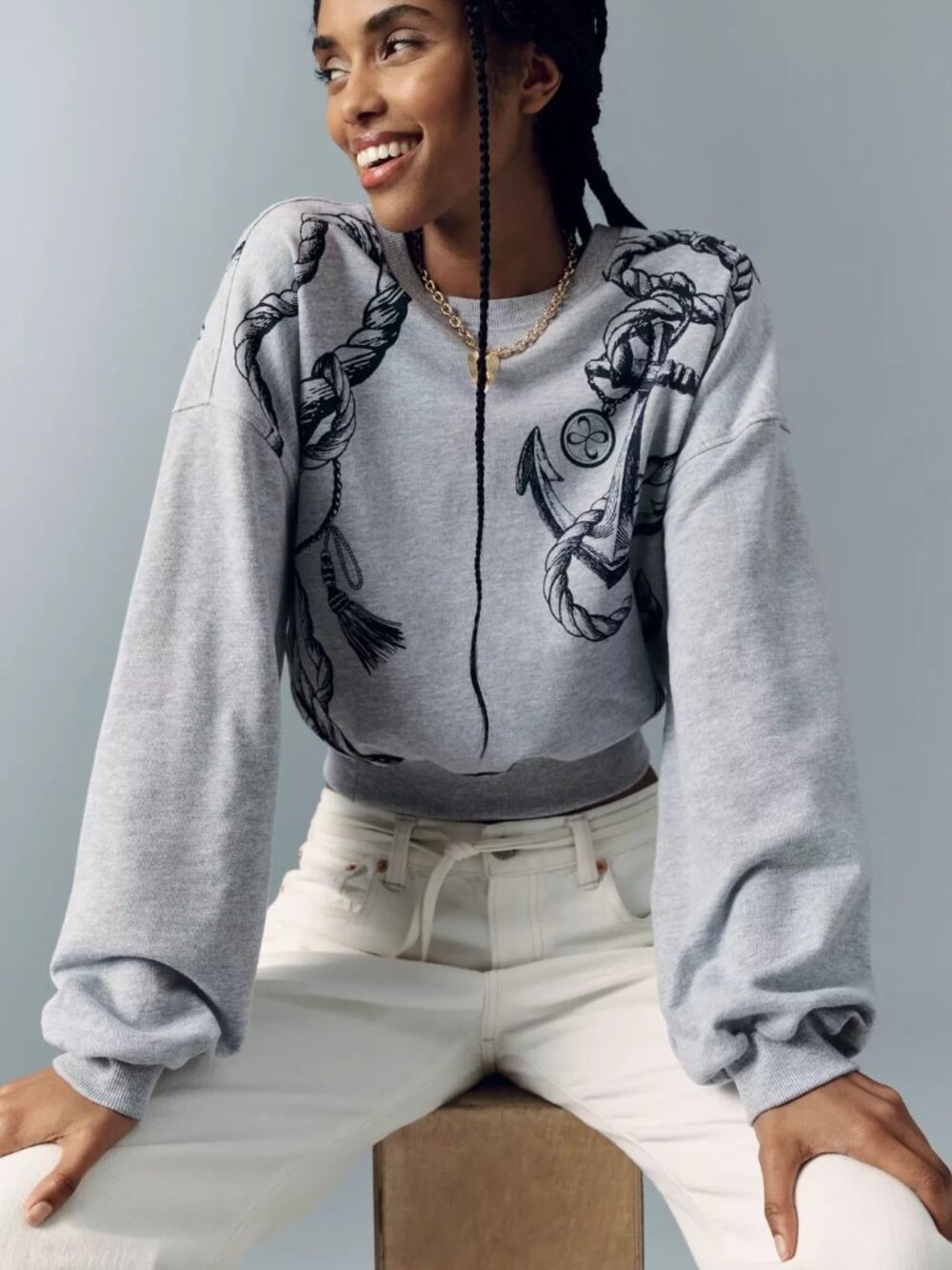 Anthropologie Maeve Puff-Sleeve Sweatshirt XS new with tag gray color